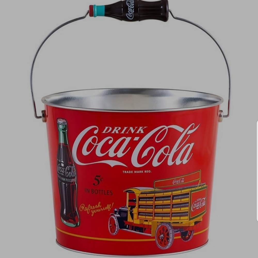 Coca-cola Tin Beverage Bucket with Bottle Handle.